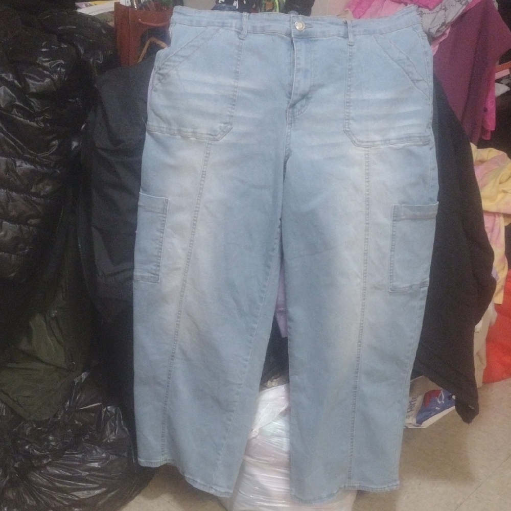 Blue Straight Leg Jeans with Relaxed Fit